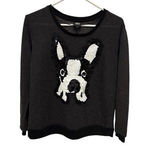 Bobeau French Bulldog sequin sweater sz M black